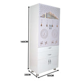 Luxury Wooden Mandir for Home with LED Om Panel & Double Drawer Storage | Modern White Pooja Temple Cabinet