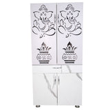 Wooden Mandir for Home with LED Light & Storage | Modern Pooja Cabinet with Ganesh Design & Marble Finish
