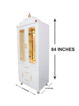 White Wooden Pooja Mandir with Glass Doors and Storage