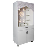 White Wooden Temple for Home with LED Om Design | Modern Pooja Mandir with Storage | 130x60x34 cm | The Mandir Company