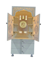 Modern White Wooden Mandir with LED Backlight & 3 Storage Drawers