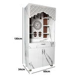 Luxury White Marble Wooden Temple with LED Back Panel – Shri Om Design Temple for Home (130x60x34 cm)