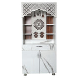 Luxury White Marble Wooden Temple with LED Back Panel – Shri Om Design Temple for Home (130x60x34 cm)