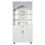 White Wooden Temple for Home with LED Shree & Om Lotus Design | Modern Pooja Mandir with Storage | 130x60x34 cm | The Mandir Company