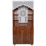 Wooden Mandir with LED Back Panel – White & Brown Finish Pooja Temple for Home (130x60x34 cm) | Designer Mandir with Storage