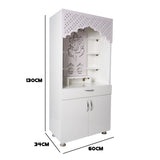White Wooden Temple for Home with LED Ganesha Design | Modern Pooja Mandir with Storage | 130x60x34 cm | The Mandir Company