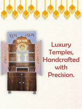 Wooden Pooja Mandir with “Shubh Labh” Design & Storage Cabinet (Dual Tone Finish)