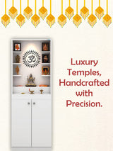 Modern Wooden Pooja Mandir with LED Light & Storage Cabinet