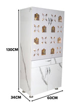 Premium Wooden Mandir for Home with LED Om Swastik Panel & Designer Bell Doors | Modern White Pooja Cabinet with Storage